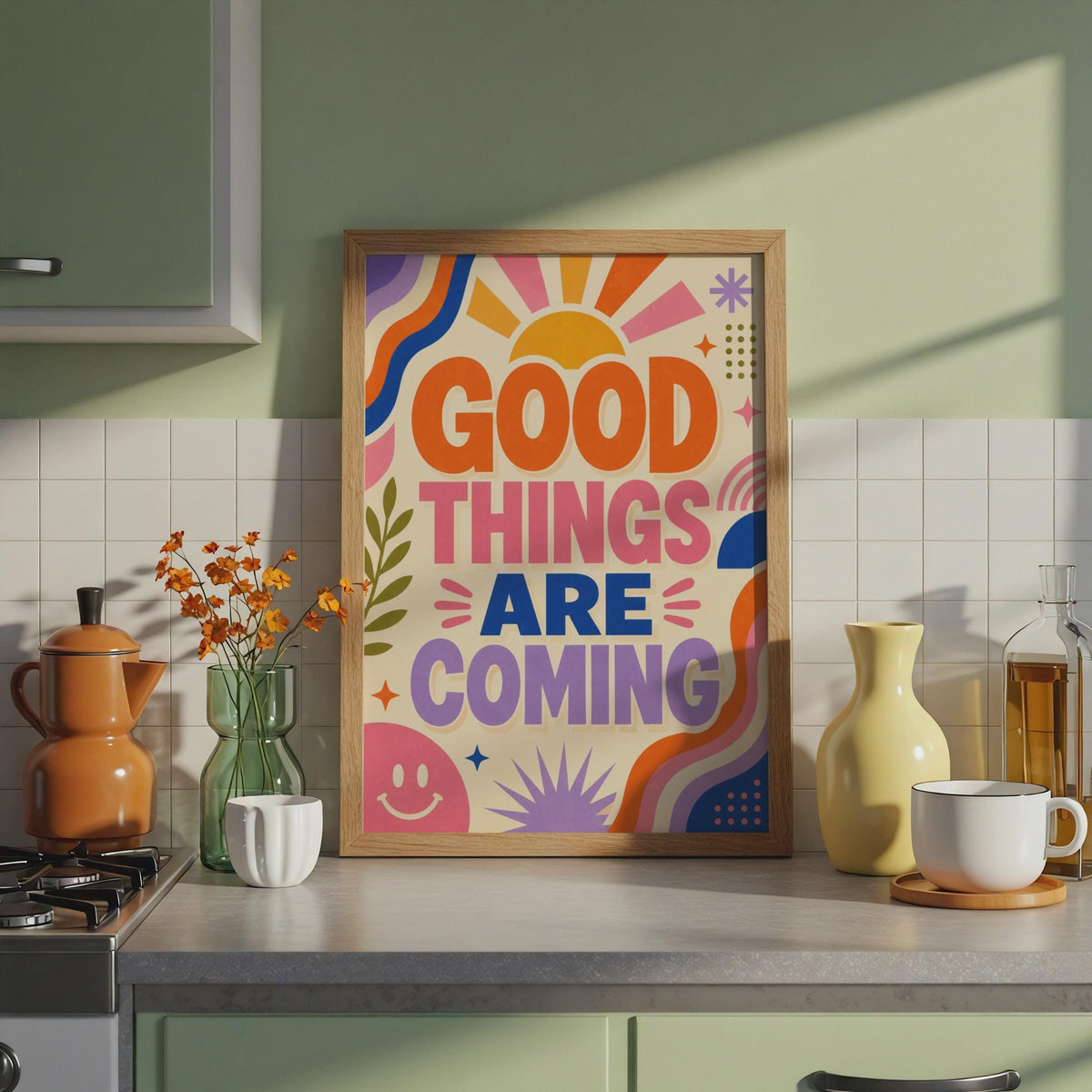 Retro Good Things Are Coming Poster, 70s Groovy Affirmation Wall Art (A4)
