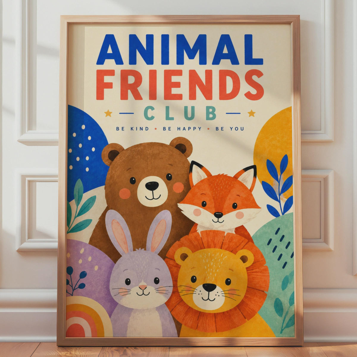 Animal Friends Club Poster, Bear Fox Lion Rabbit Nursery Art (Print)