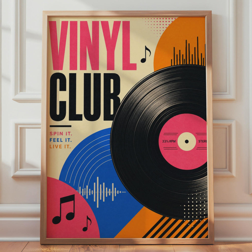 Retro Vinyl Club Poster, Mid-Century Modern Music Room Art (A4 Print)