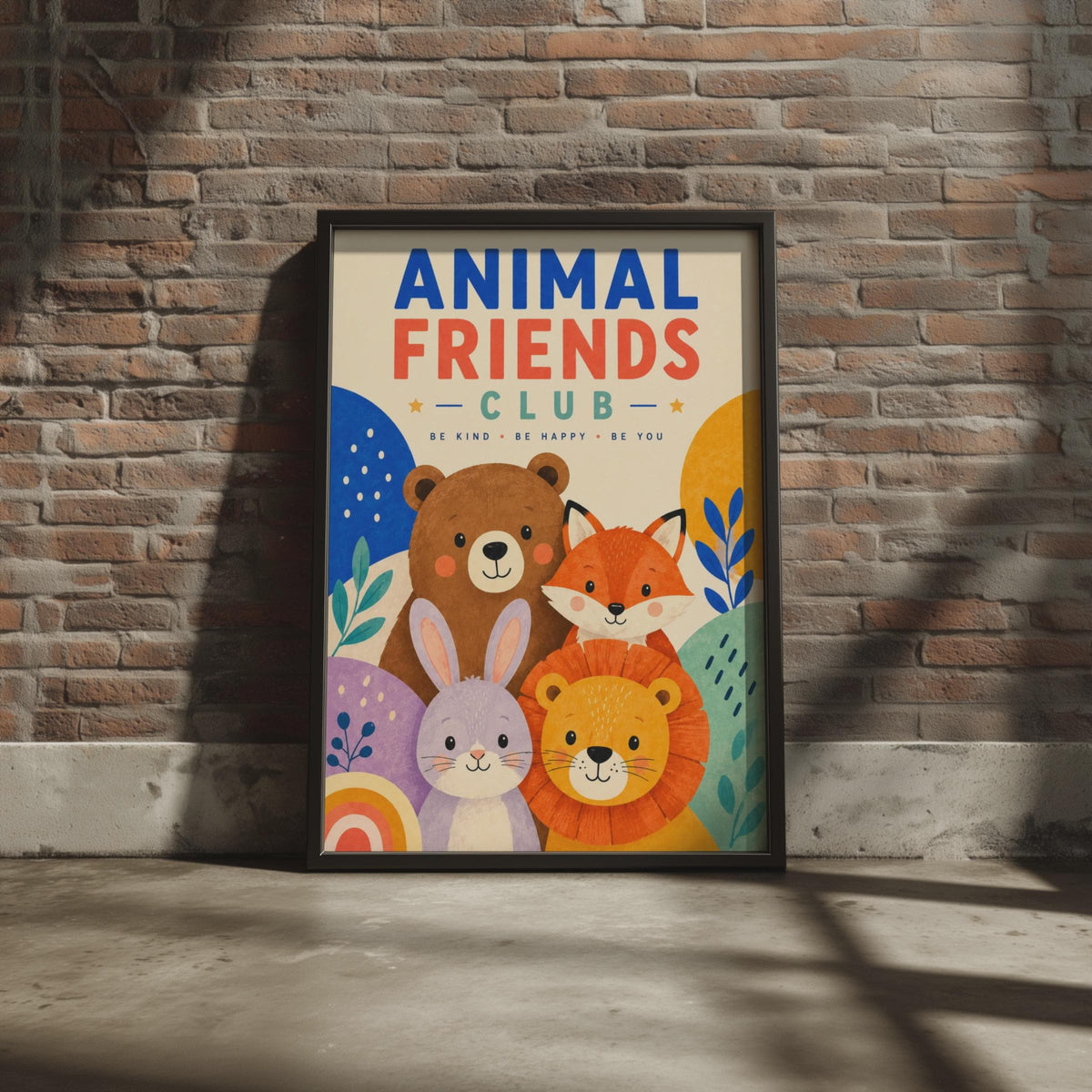 Animal Friends Club Poster, Bear Fox Lion Rabbit Nursery Art (Print)
