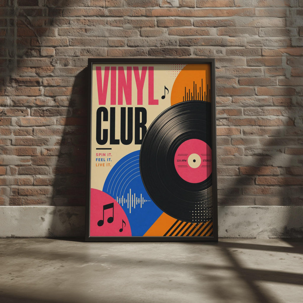 Retro Vinyl Club Poster, Mid-Century Modern Music Room Art (A4 Print)
