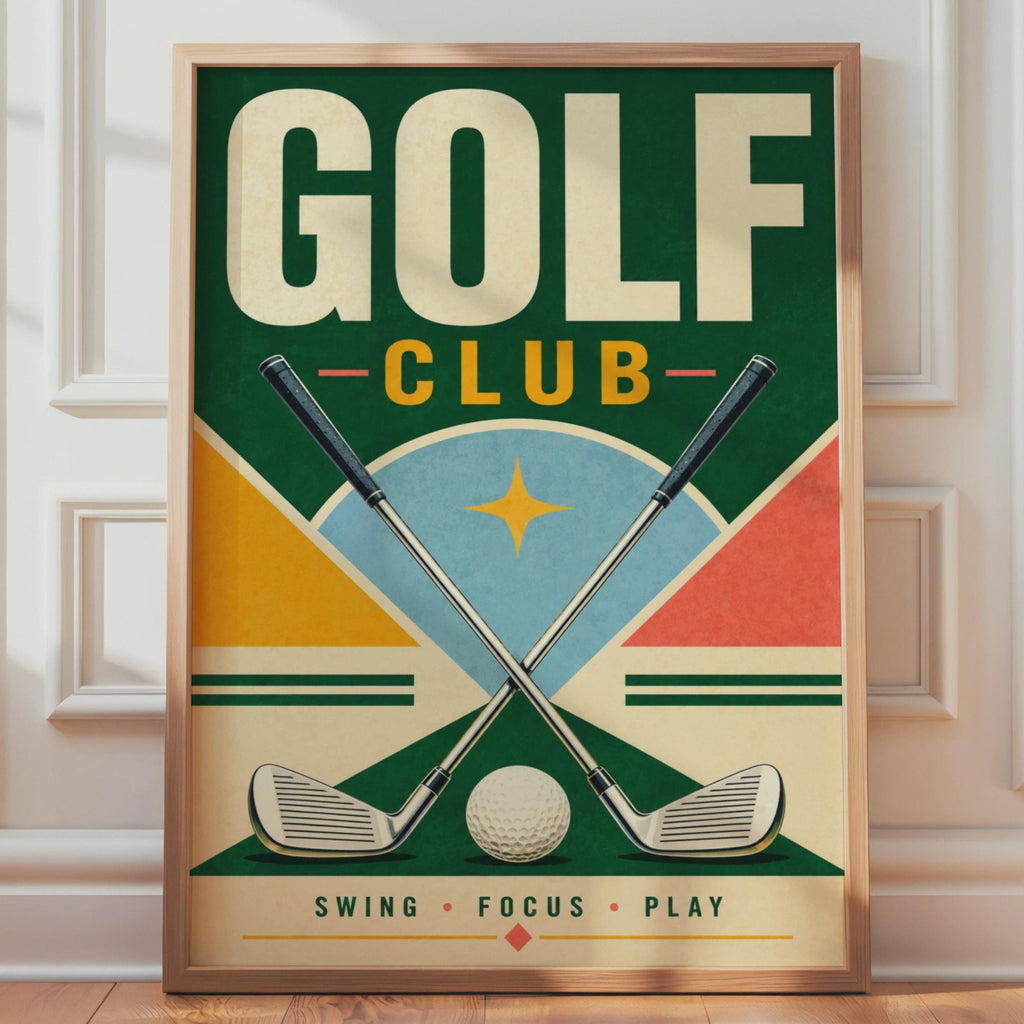 Retro Golf Club Poster, Mid-Century Sports Wall Art Print (A4)