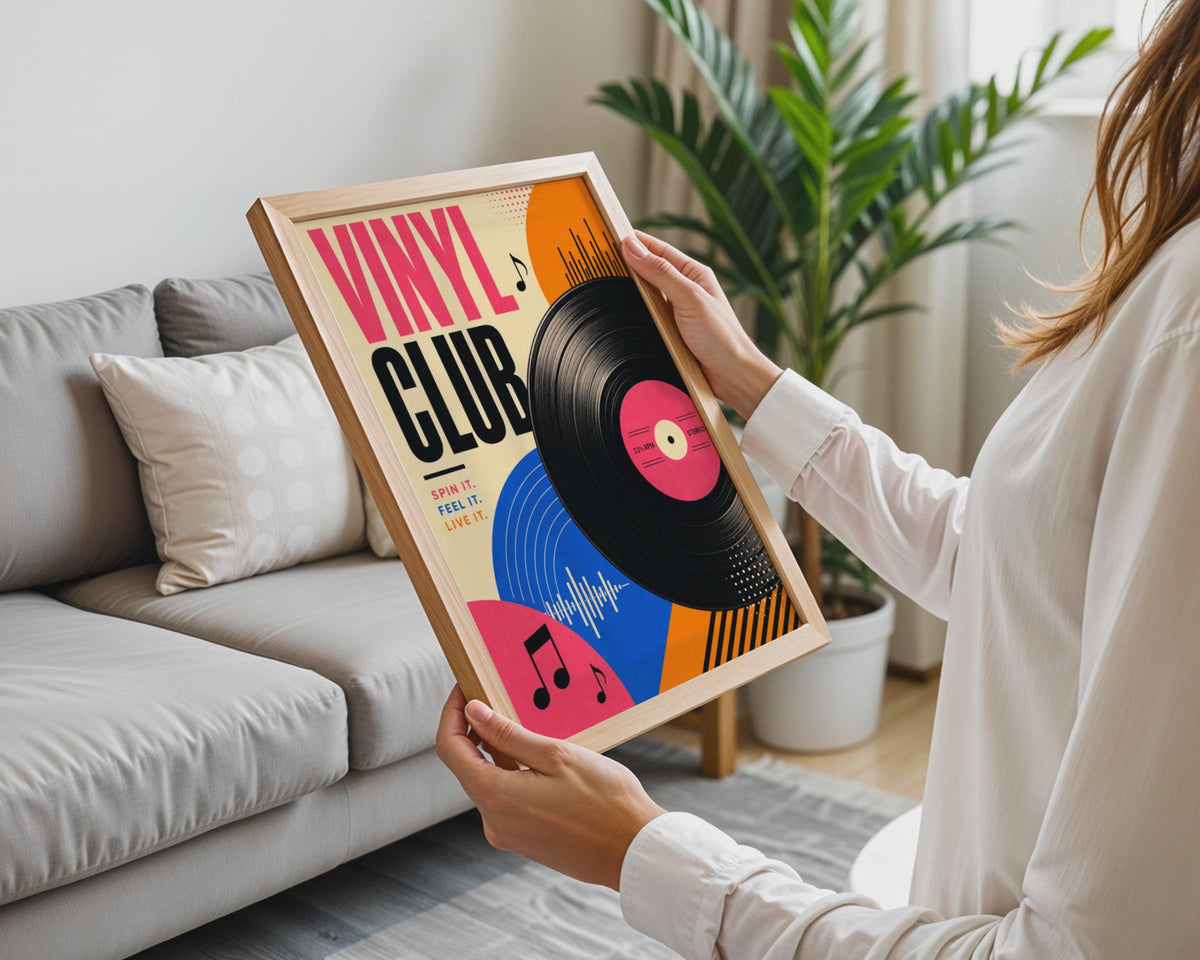 Retro Vinyl Club Poster, Mid-Century Modern Music Room Art (A4 Print)