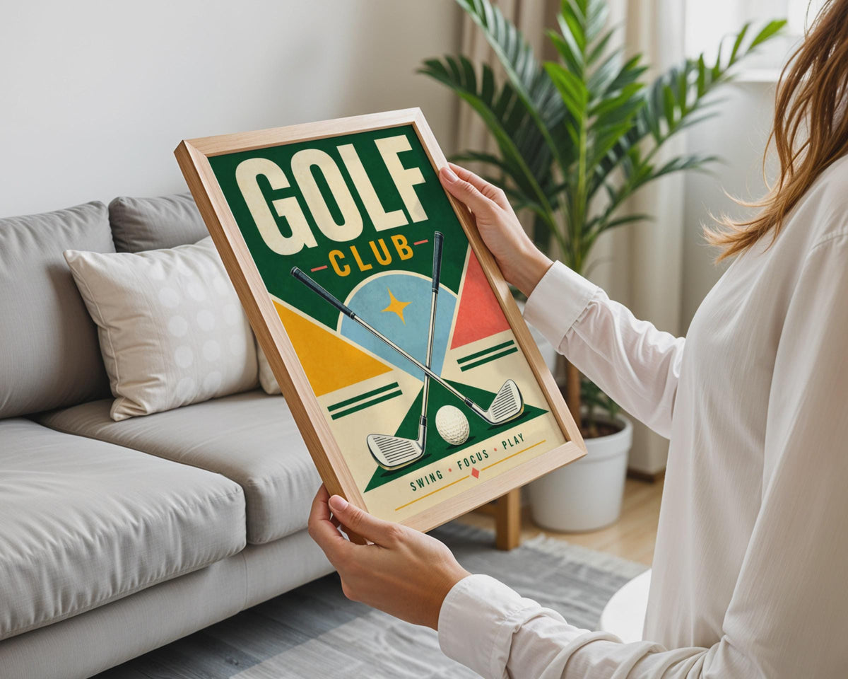 Retro Golf Club Poster, Mid-Century Sports Wall Art Print (A4)