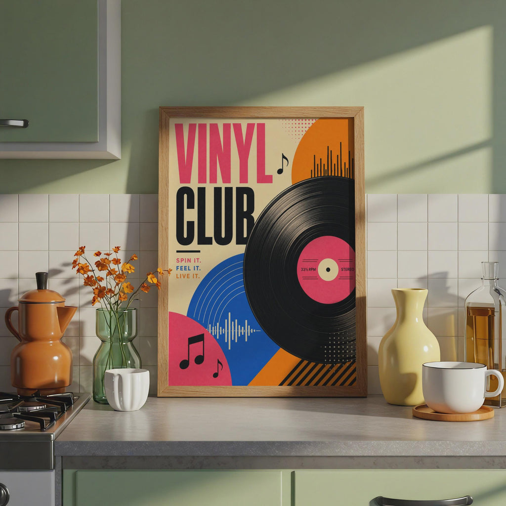 Retro Vinyl Club Poster, Mid-Century Modern Music Room Art (A4 Print)