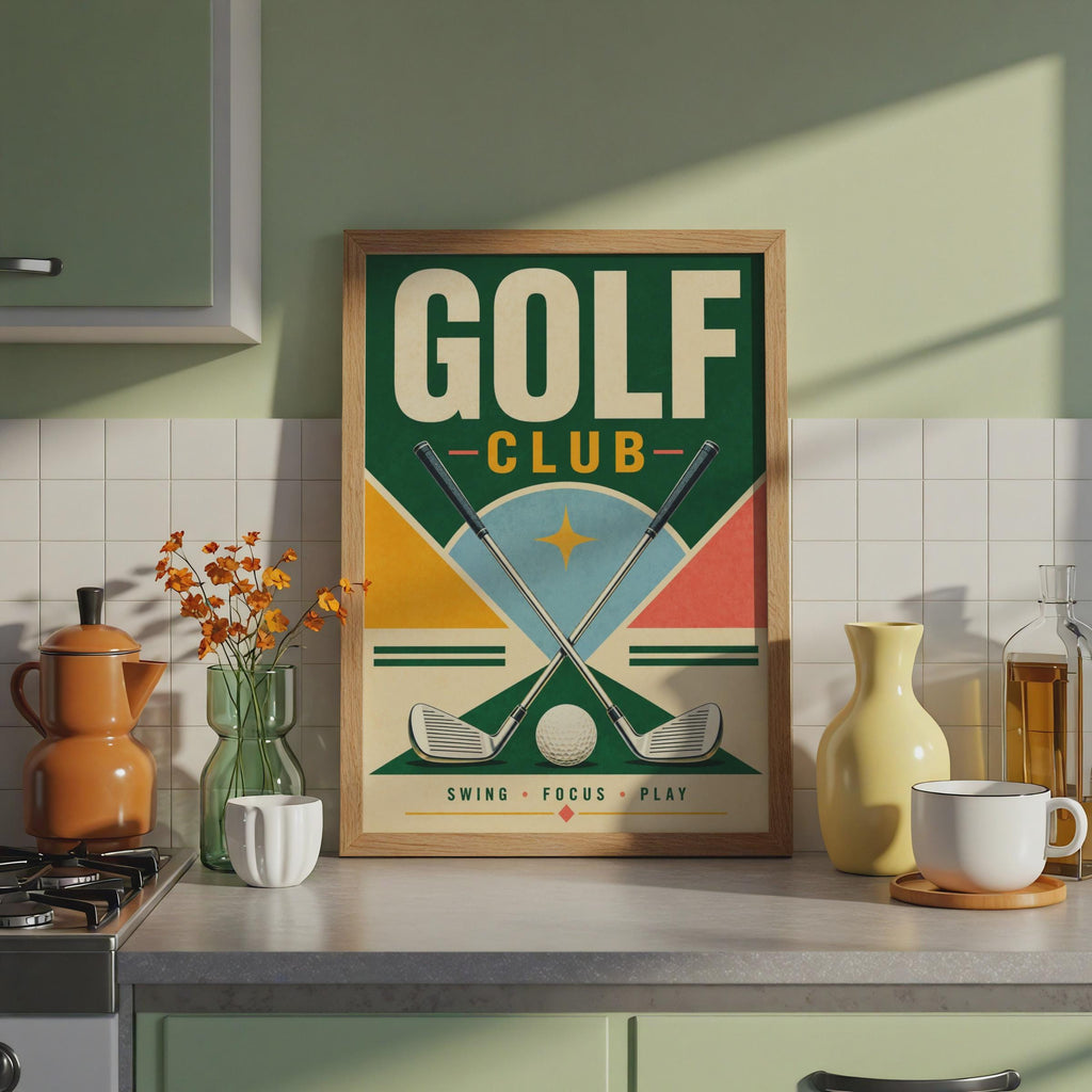 Retro Golf Club Poster, Mid-Century Sports Wall Art Print (A4)