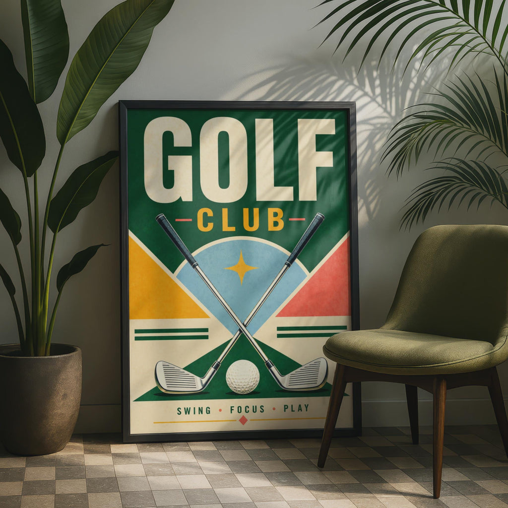 Retro Golf Club Poster, Mid-Century Sports Wall Art Print (A4)