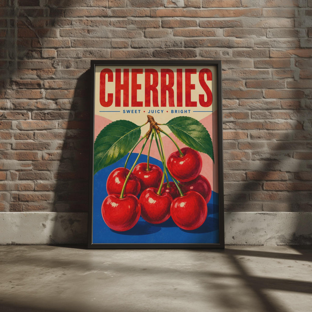 Retro Cherry Illustration Poster, Mid-Century Kitchen Wall Art Print (Digital Download)