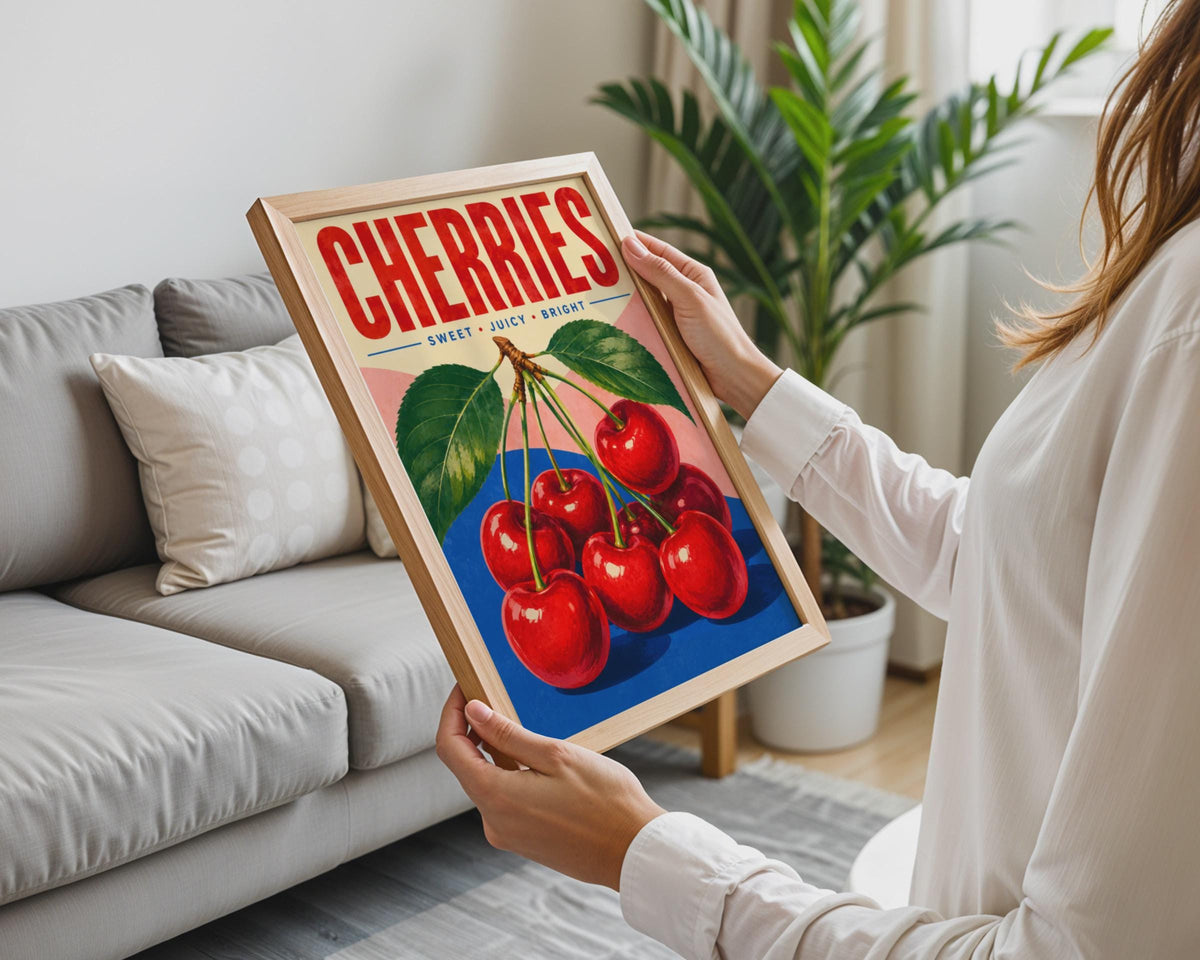Retro Cherry Illustration Poster, Mid-Century Kitchen Wall Art Print (Digital Download)
