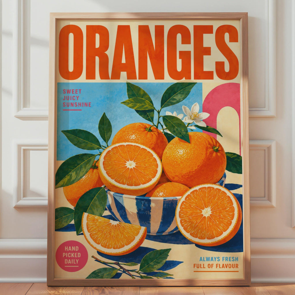 Retro Oranges Poster, Mid-Century Citrus Wall Art, Bold Typography Print