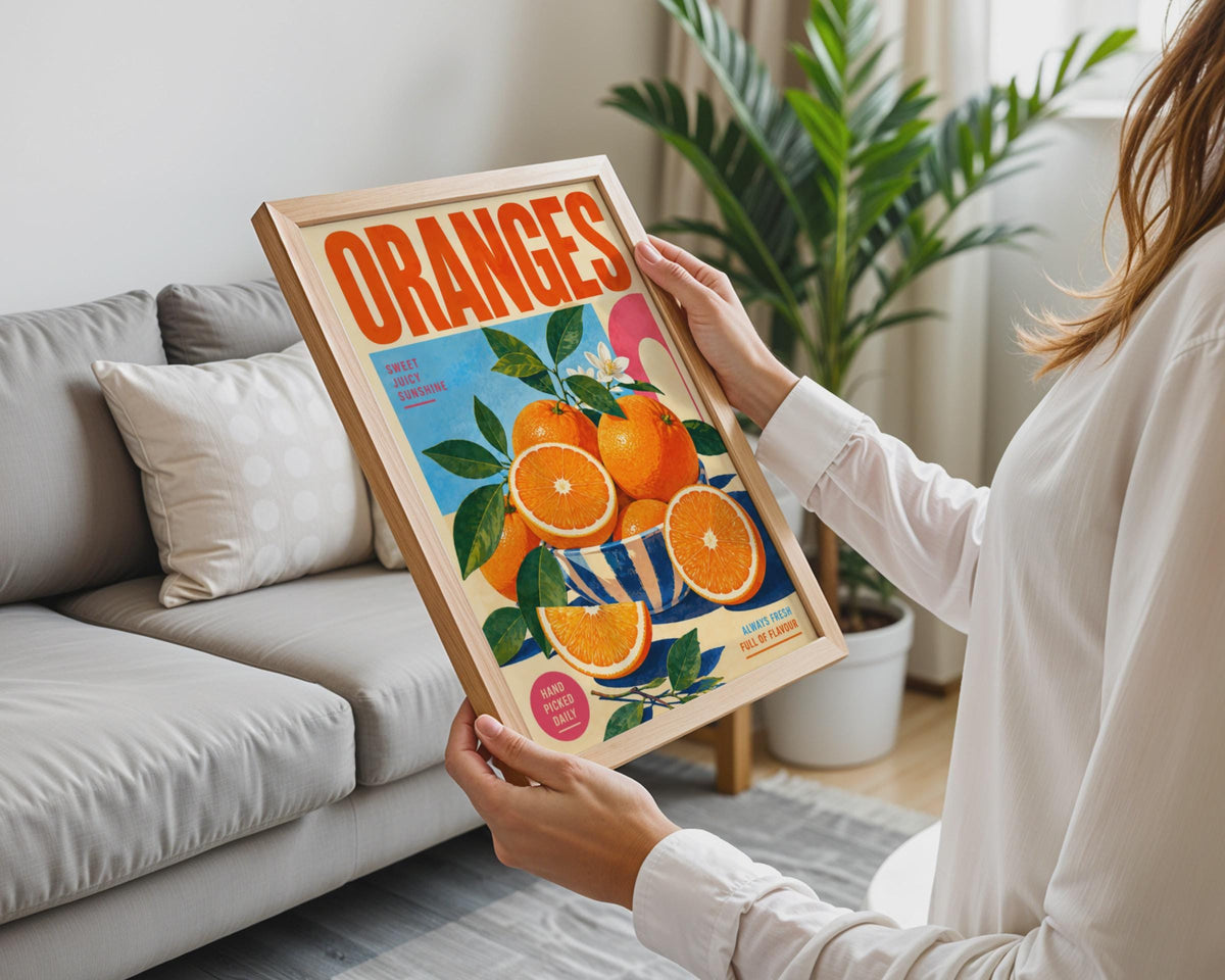 Retro Oranges Poster, Mid-Century Citrus Wall Art, Bold Typography Print