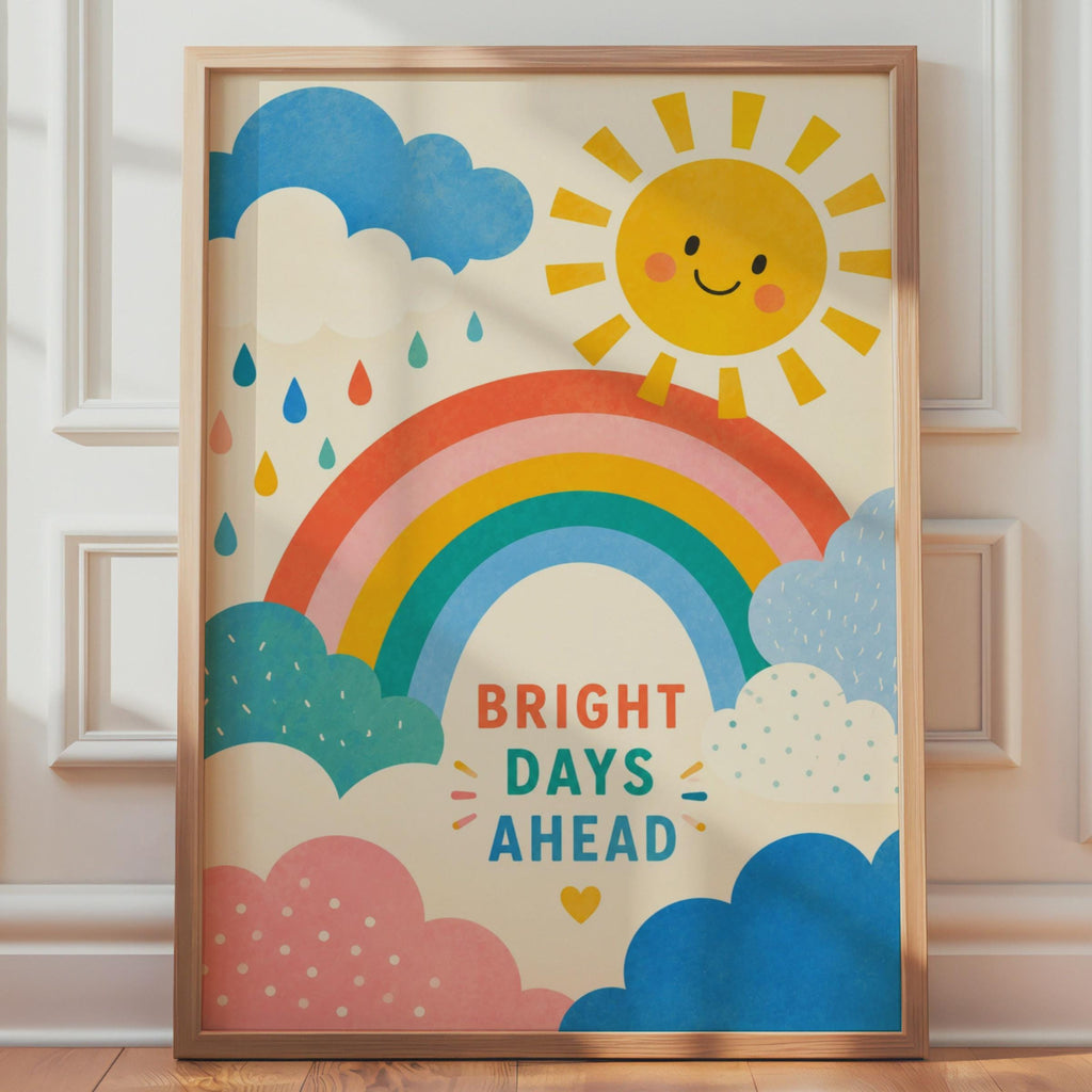 Bright Days Ahead Rainbow Sun Poster, Cheerful Nursery Wall Art (Print)