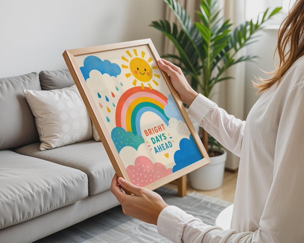 Bright Days Ahead Rainbow Sun Poster, Cheerful Nursery Wall Art (Print)