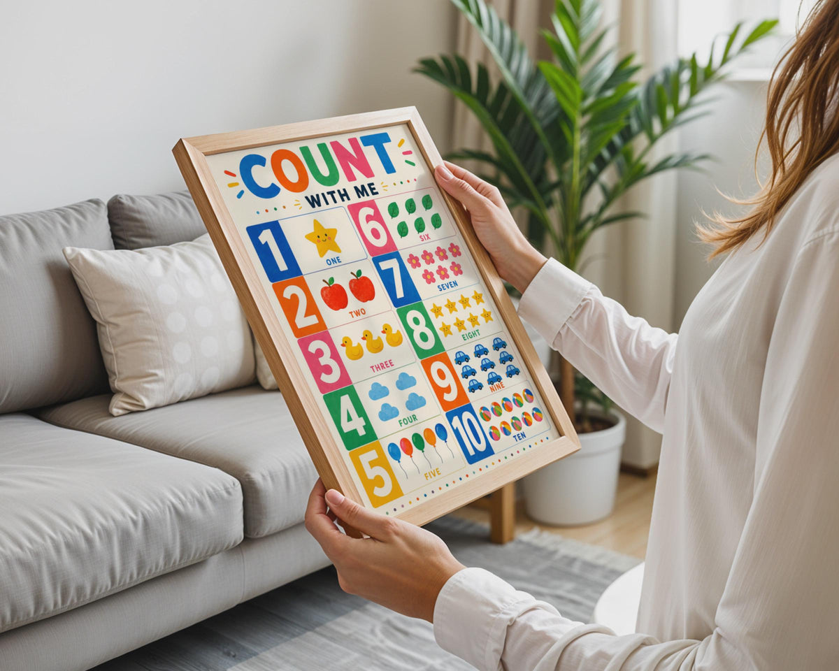 Count With Me Numbers Poster, 1-10 Learning Wall Art, Nursery Decor