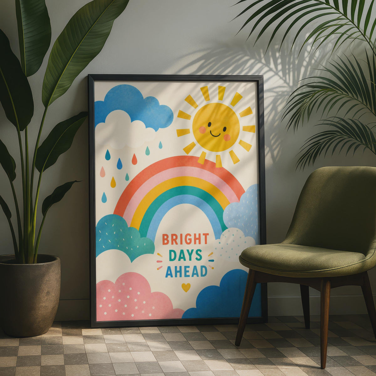 Bright Days Ahead Rainbow Sun Poster, Cheerful Nursery Wall Art (Print)