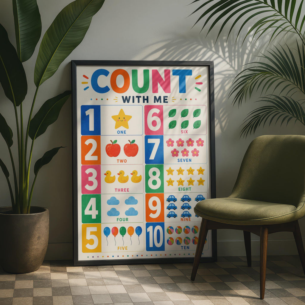 Count With Me Numbers Poster, 1-10 Learning Wall Art, Nursery Decor