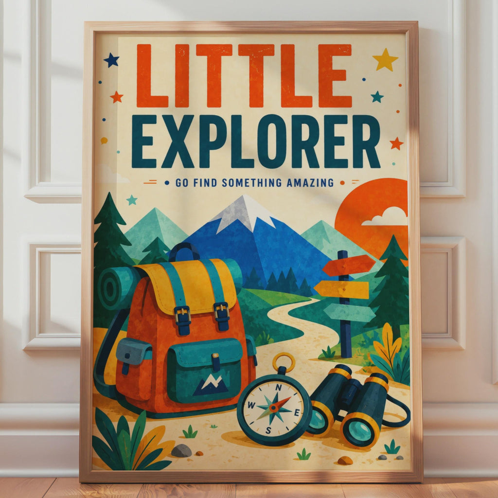 Little Explorer Adventure Poster, Hiking Camping Print, Mountain Nature Wall Art (Physical Print)