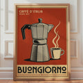 Vintage Italian Moka Pot Coffee Poster, Retro Espresso Wall Art, Buongiorno Print