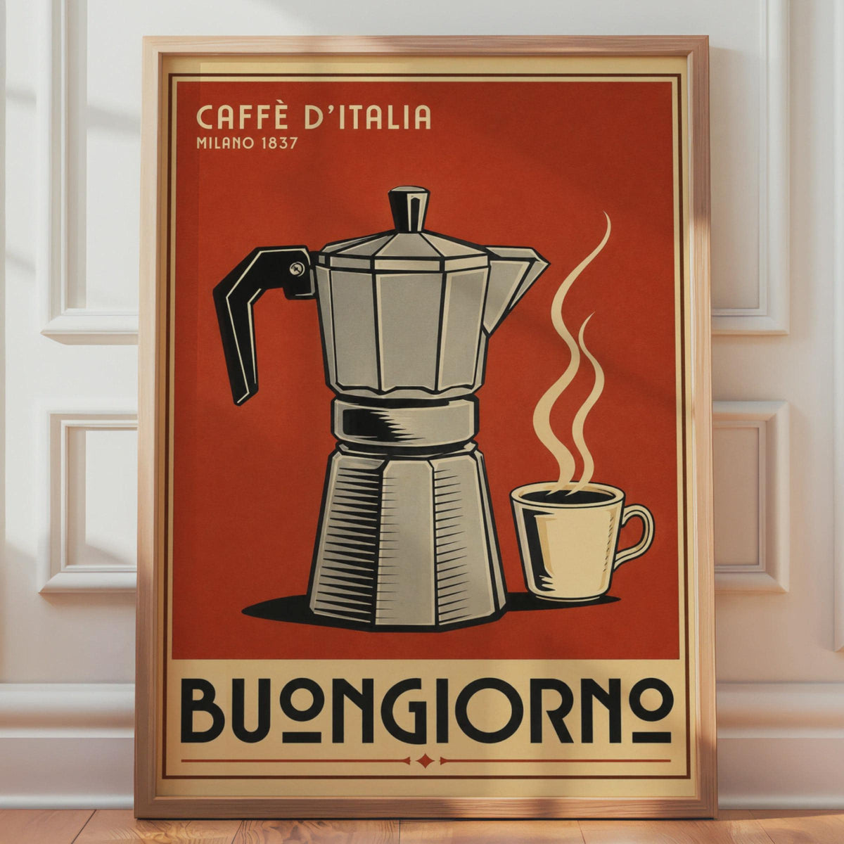 Vintage Italian Moka Pot Coffee Poster, Retro Espresso Wall Art, Buongiorno Print