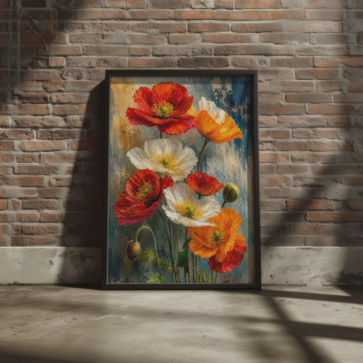Impasto Poppies Wall Art Print, Red Orange White Floral Painting Print