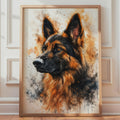 German Shepherd Watercolour Print, Amber Black Splash Dog Portrait Wall Art