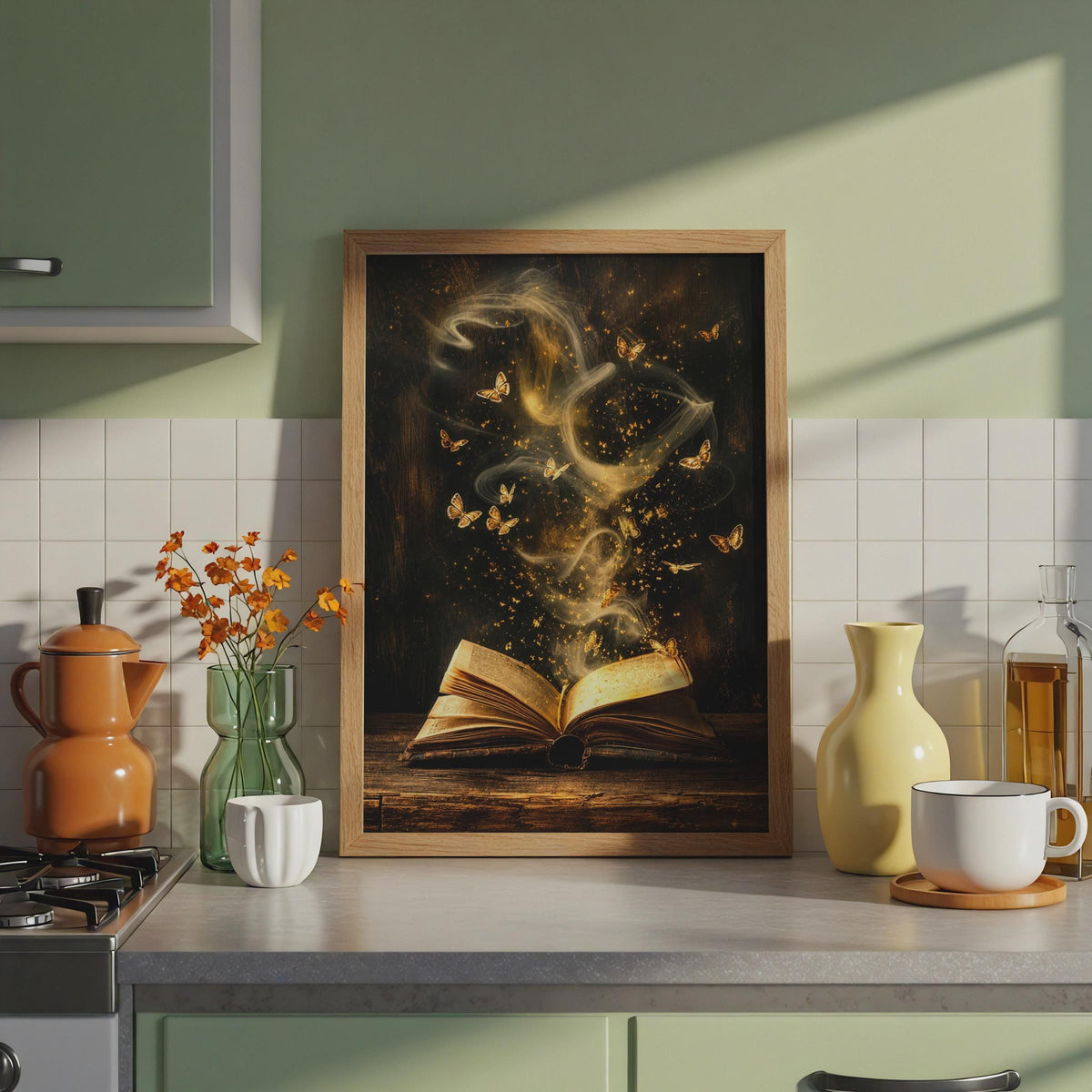 Enchanted Book Butterflies Print, Magic Open Book Wall Art, Dark Academia Decor