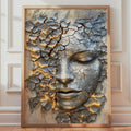 Cracked Golden Face Art Print, Surreal Stone Sculpture Wall Decor
