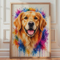 Golden Retriever Watercolor Portrait, Vibrant Rainbow Splash Dog Art Print