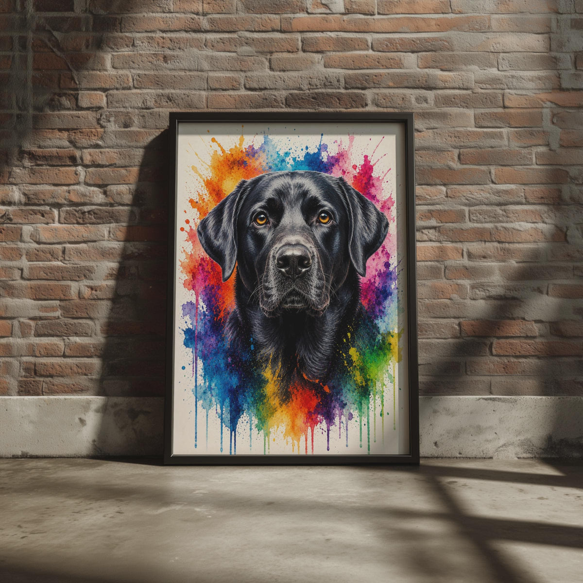 Black Labrador Retriever Watercolour Splash Dog Art Print, Rainbow Pet Portrait Wall Decor