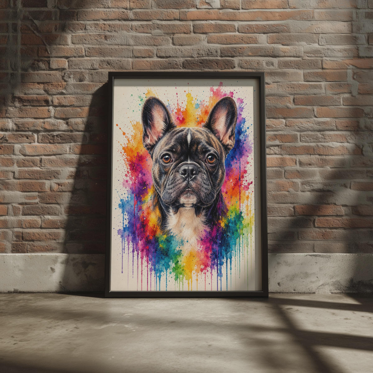 French Bulldog Watercolour Splash Print, Rainbow Pet Portrait, Bright Dog Art