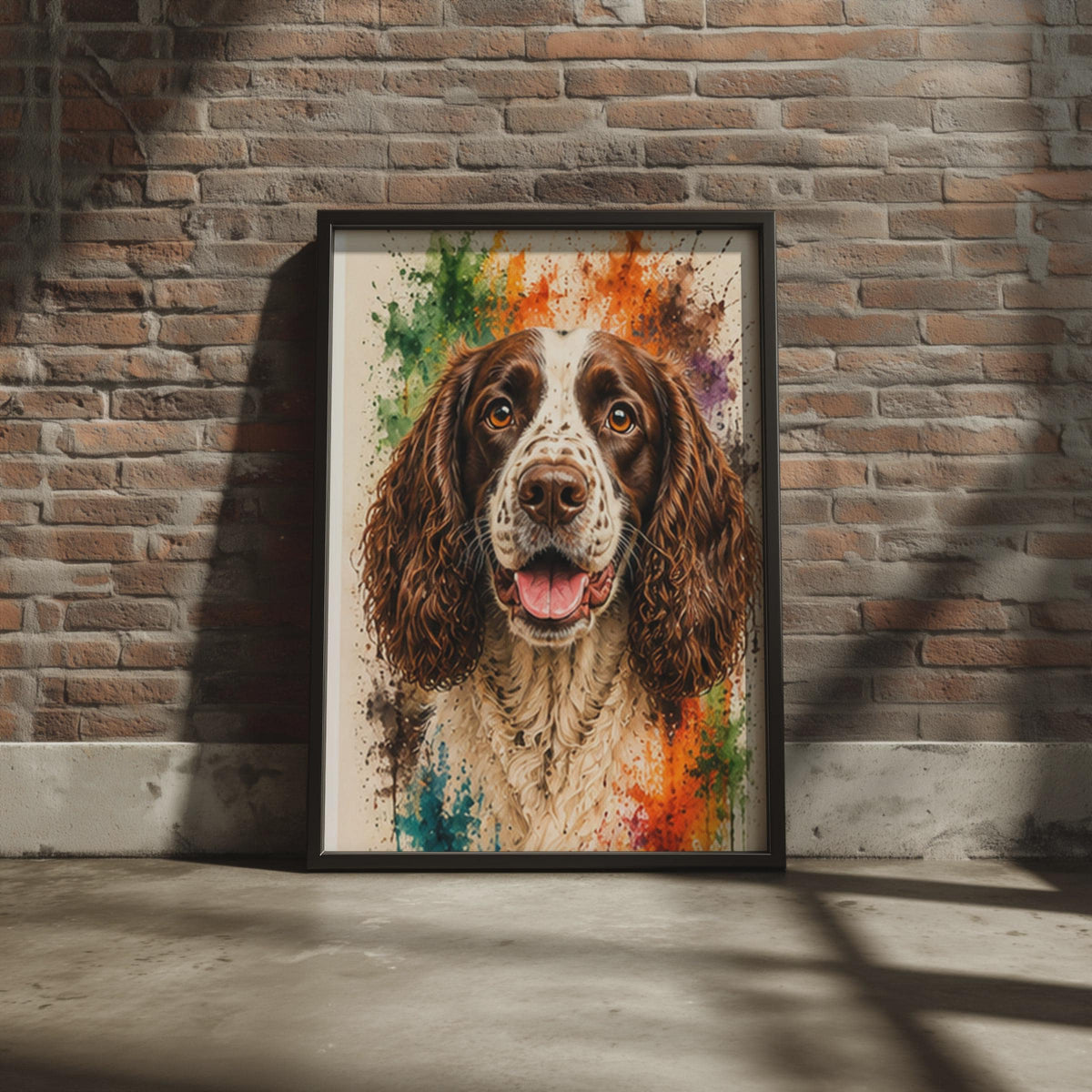 English Springer Spaniel Watercolour Splash Portrait, Vibrant Dog Lover Wall Art (Print)