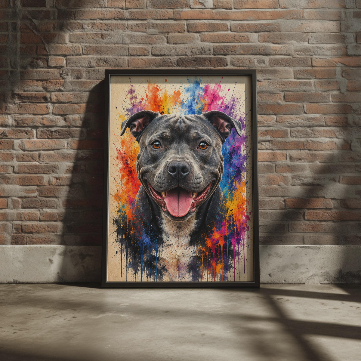 Staffordshire Bull Terrier Portrait, Colorful Paint Splash Staffy Art Print