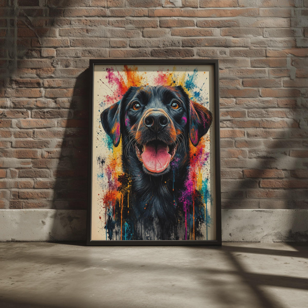 Black Labrador Watercolour Print, Vibrant Paint Splash Dog Art