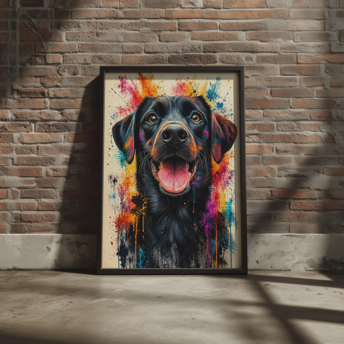 Black Labrador Watercolour Print, Vibrant Paint Splash Dog Art