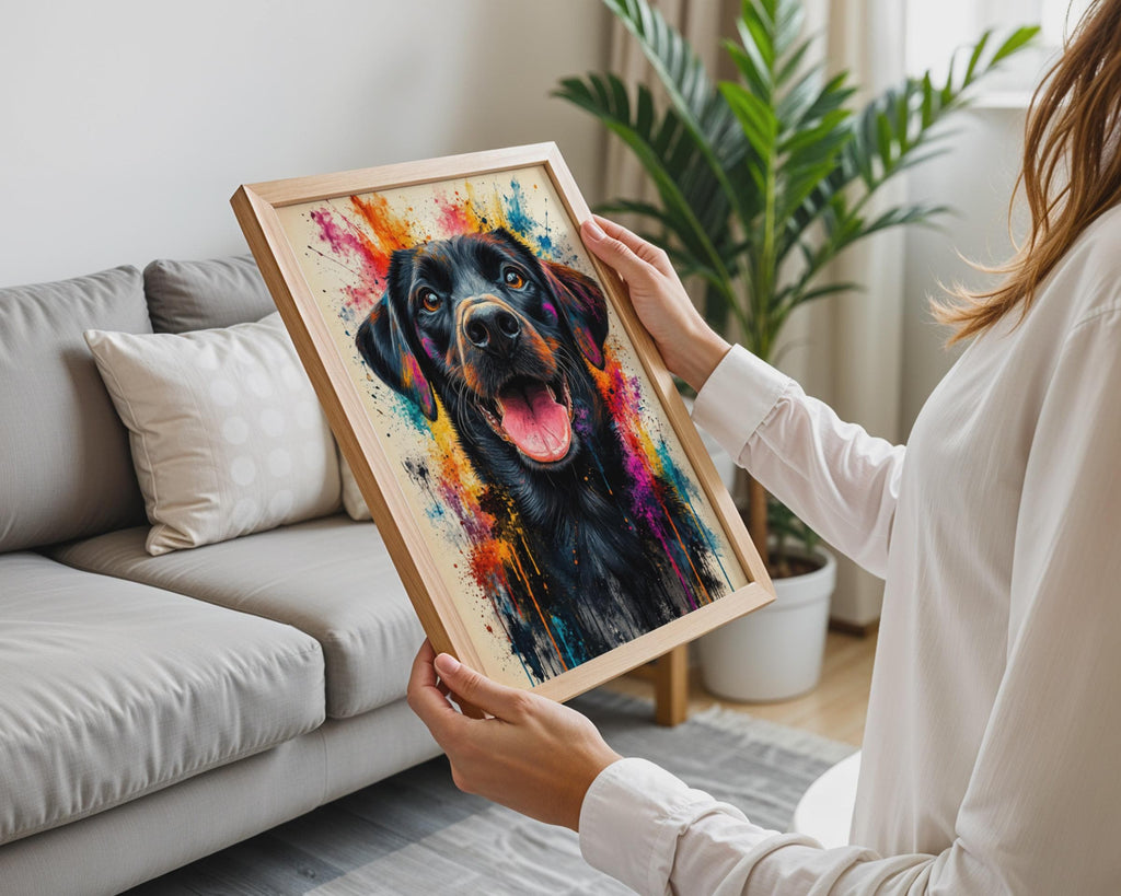 Black Labrador Watercolour Print, Vibrant Paint Splash Dog Art
