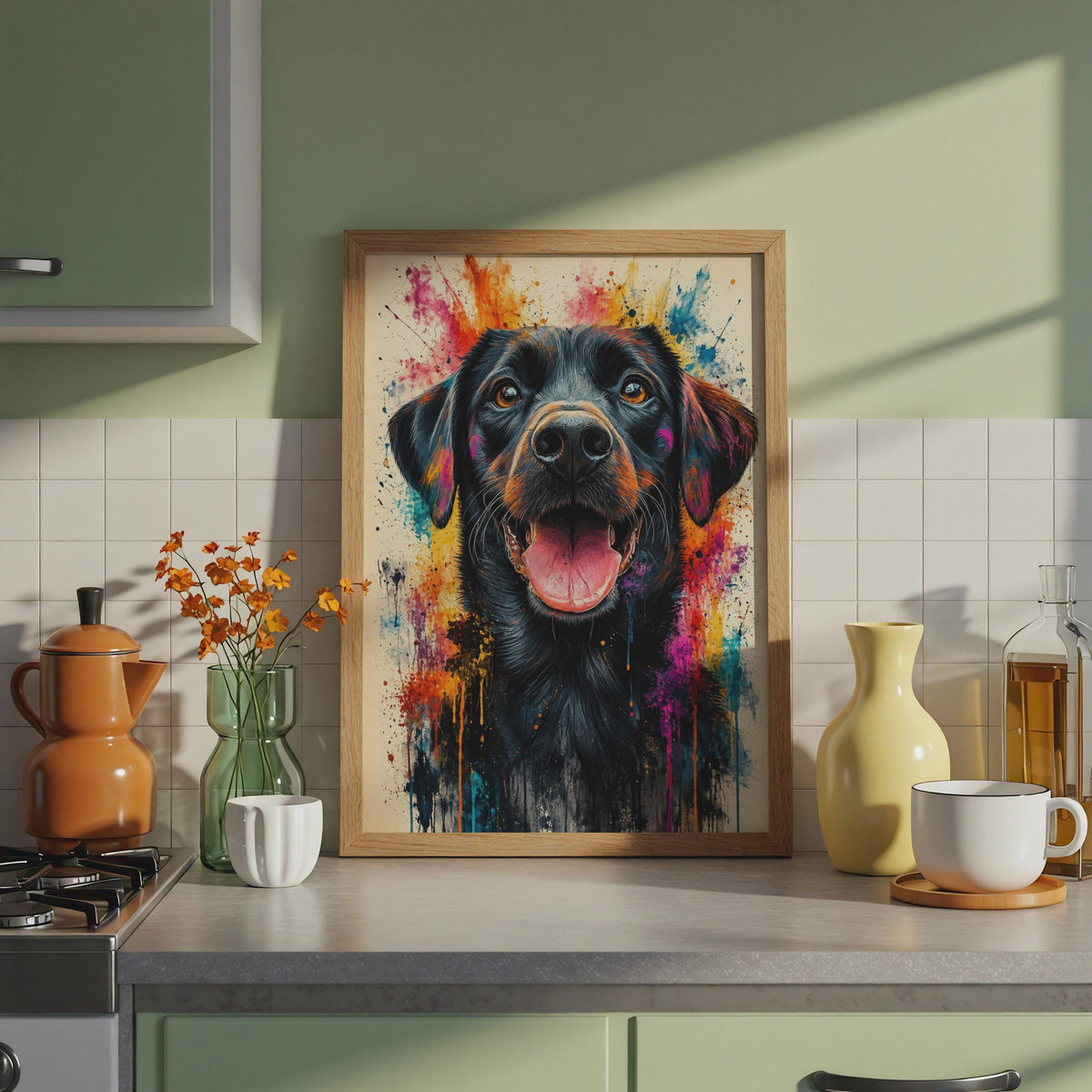 Black Labrador Watercolour Print, Vibrant Paint Splash Dog Art