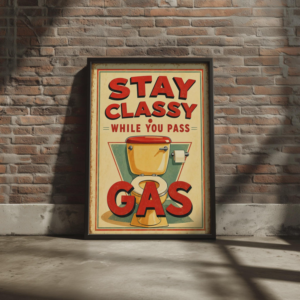 Retro Bathroom Poster, Vintage Toilet Humor, Mid-Century Wall Art (A4)