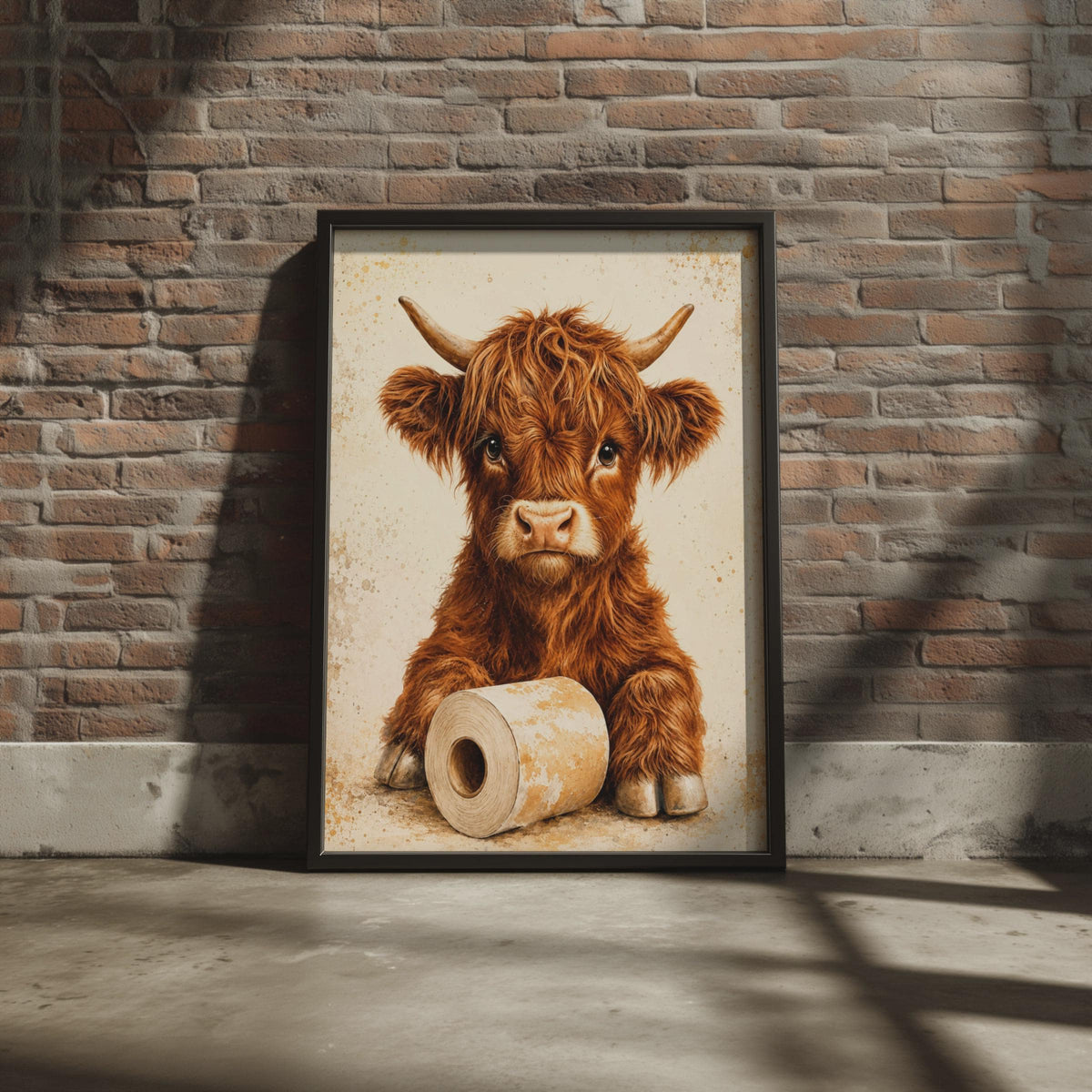 Highland Cow Toilet Roll Print, Watercolour Bathroom Art, Rustic Farmhouse Decor