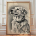 Golden Retriever Graphite Portrait Print, Realistic Dog Wall Art, Pencil Sketch Poster