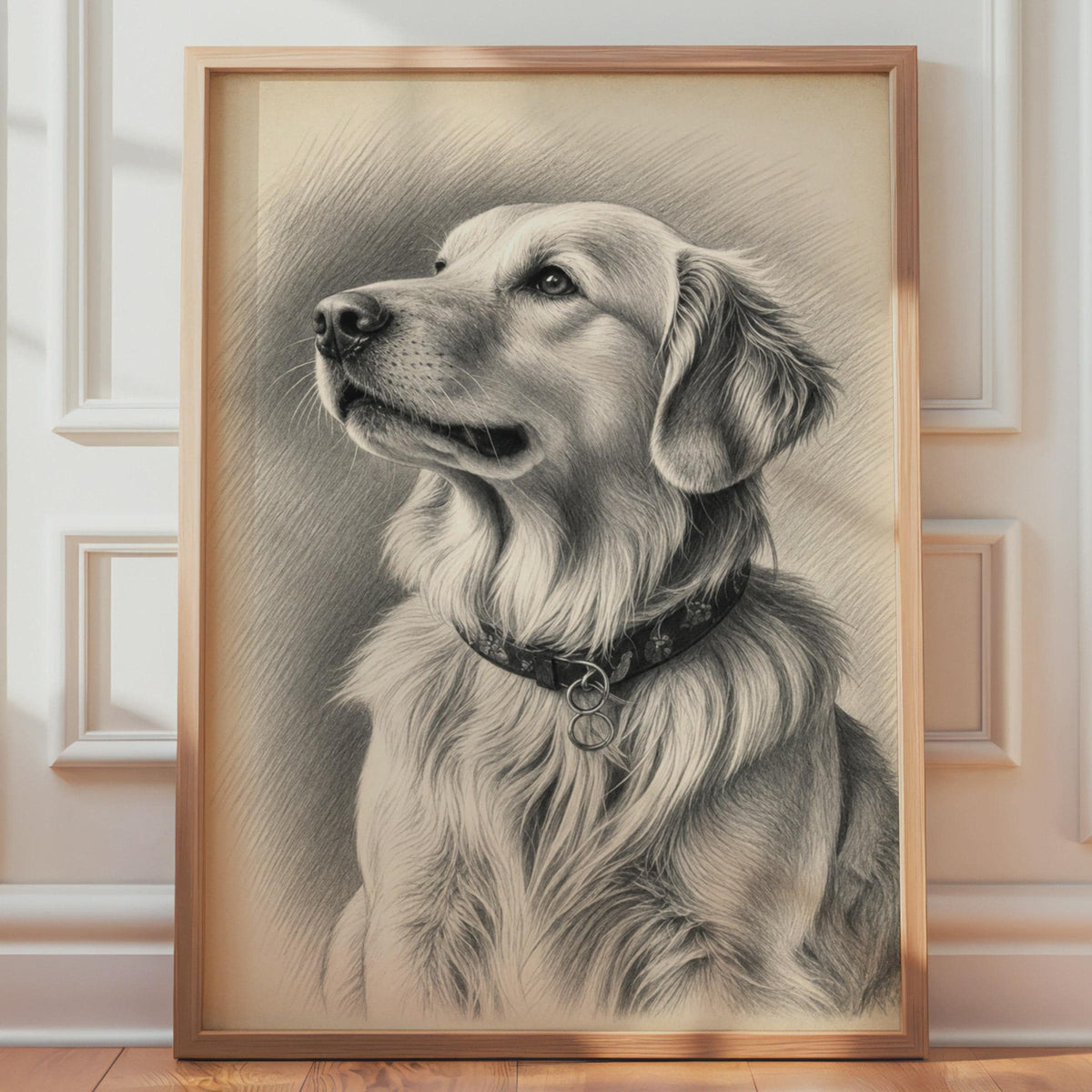 Golden Retriever Graphite Portrait Print, Realistic Dog Wall Art, Pencil Sketch Poster