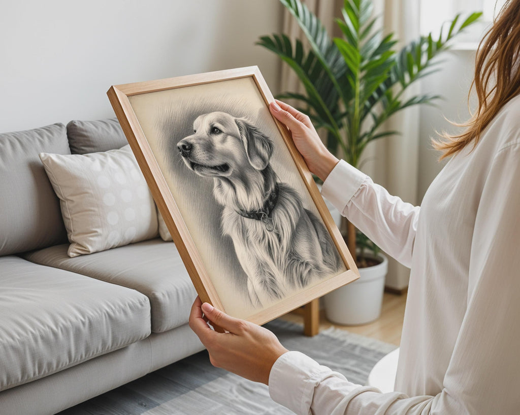Golden Retriever Graphite Portrait Print, Realistic Dog Wall Art, Pencil Sketch Poster