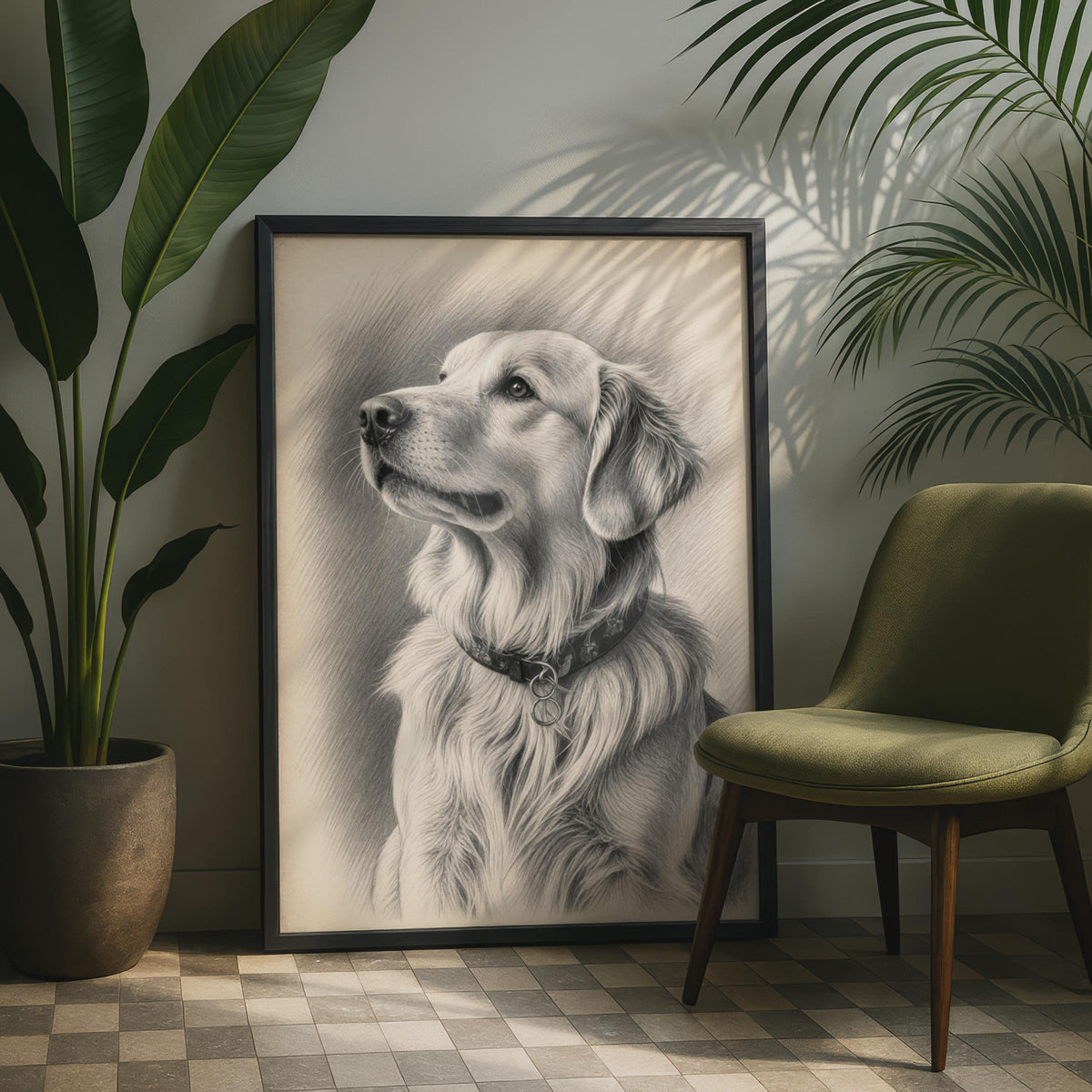 Golden Retriever Graphite Portrait Print, Realistic Dog Wall Art, Pencil Sketch Poster
