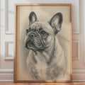 French Bulldog Graphite Sketch Portrait, Sepia Pencil Drawing Wall Art Print
