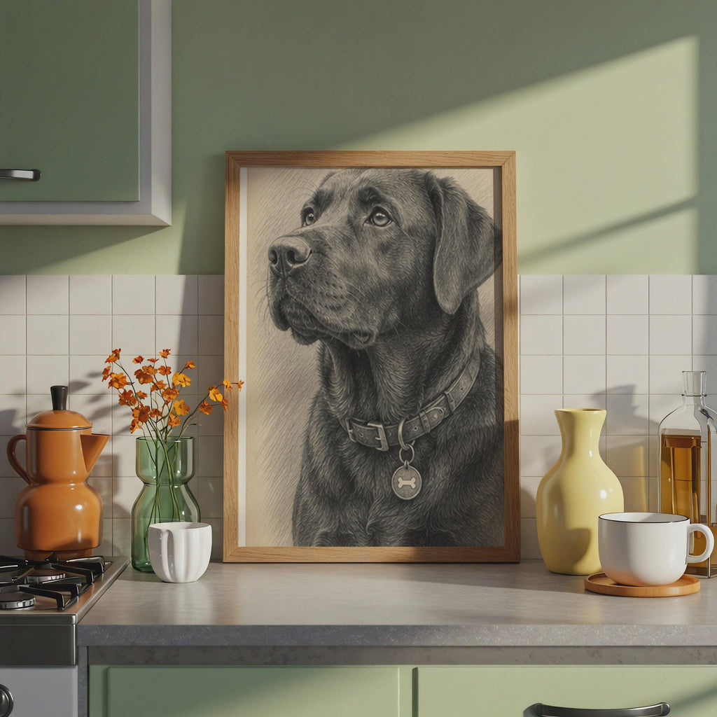 Labrador Retriever Graphite Art Print, Pencil Sketch Dog Portrait  Poster