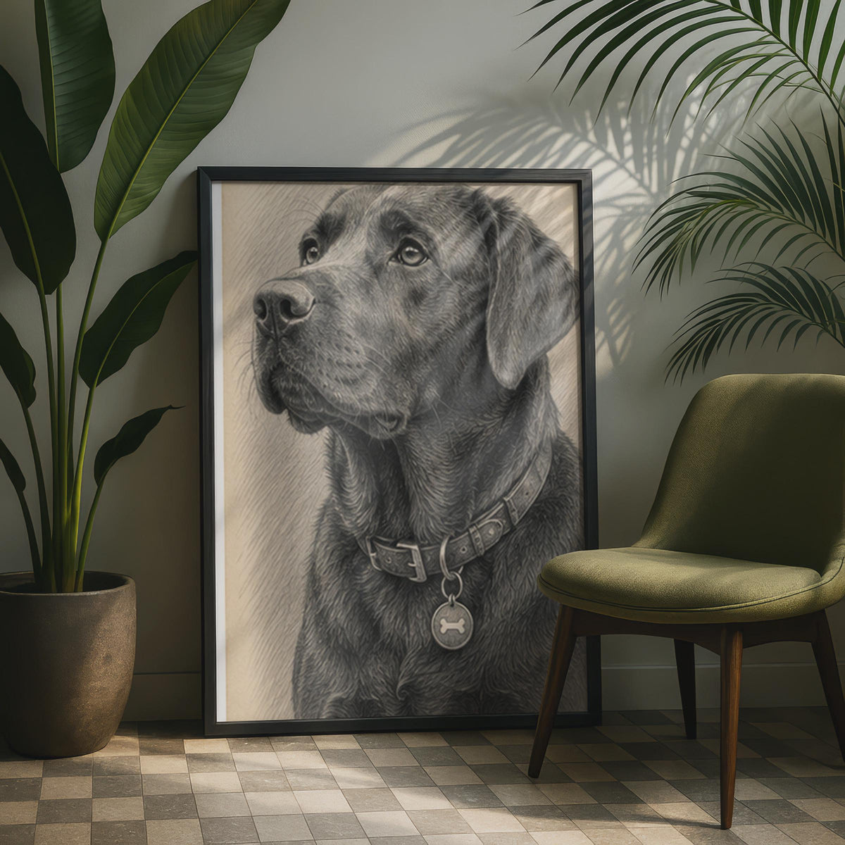 Labrador Retriever Graphite Art Print, Pencil Sketch Dog Portrait  Poster
