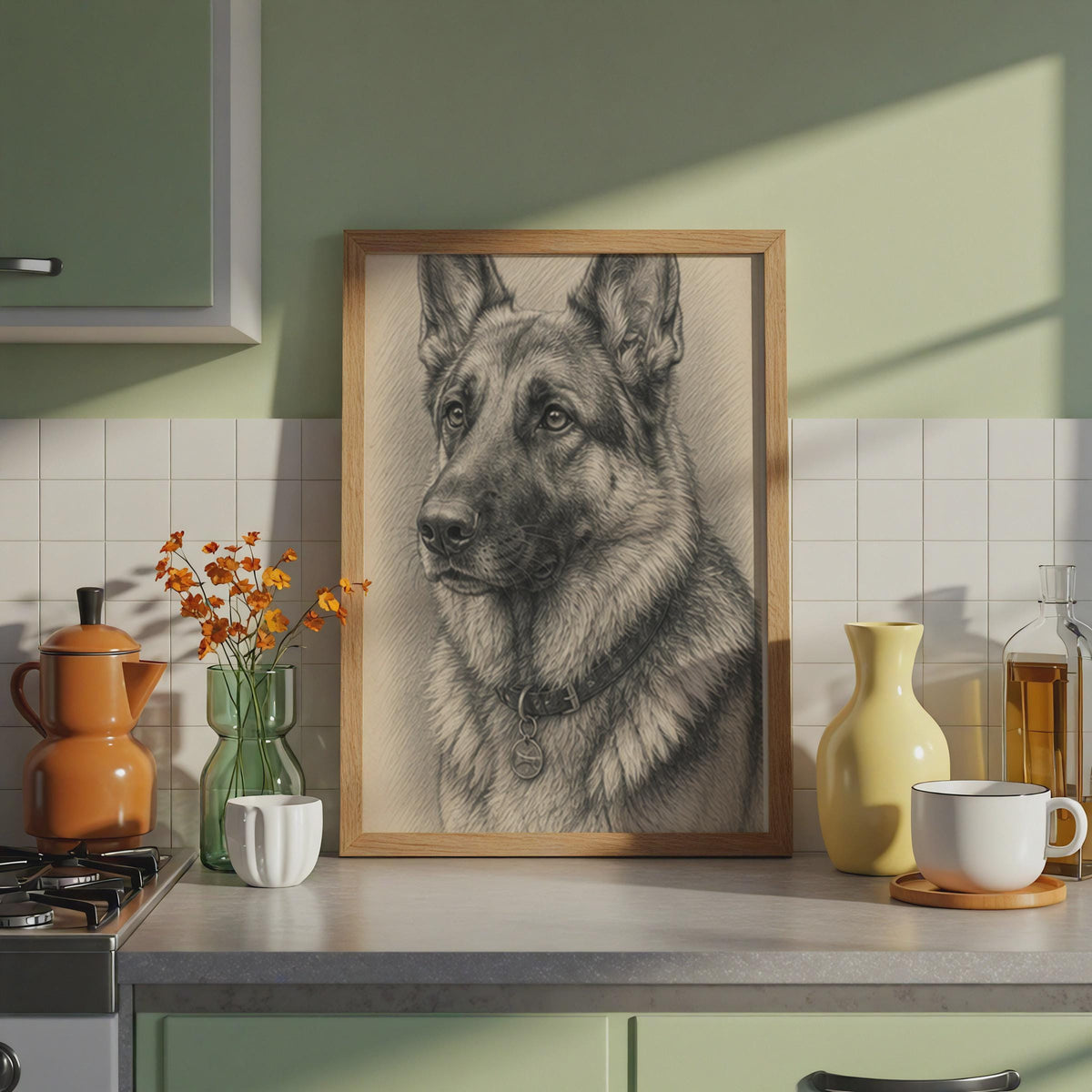Realistic German Shepherd Pencil Sketch Poster, GSD Dog Lover Gift Print