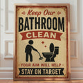 Retro Bathroom Clean Poster, Vintage Toilet Sign, Humorous Loo Art  Print