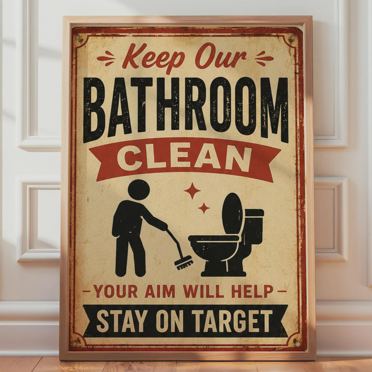 Retro Bathroom Clean Poster, Vintage Toilet Sign, Humorous Loo Art  Print