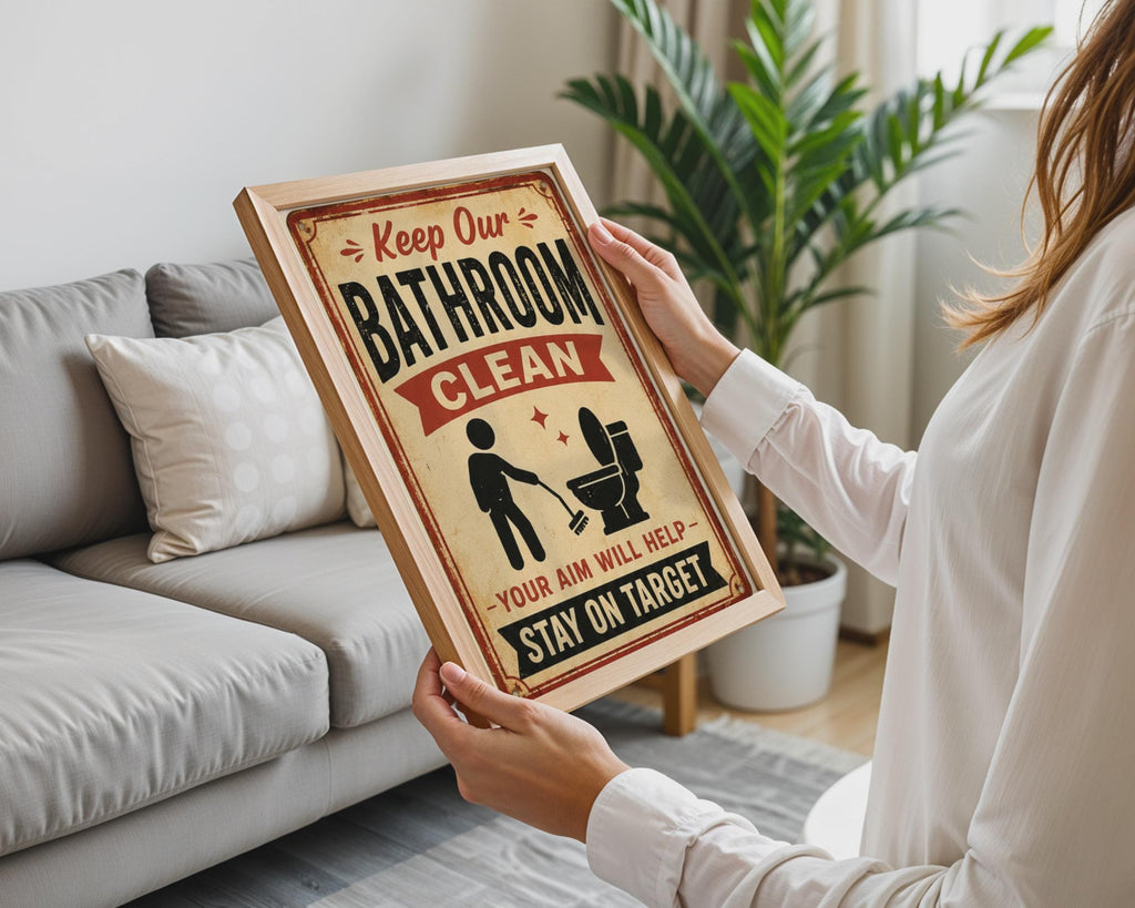 Retro Bathroom Clean Poster, Vintage Toilet Sign, Humorous Loo Art  Print