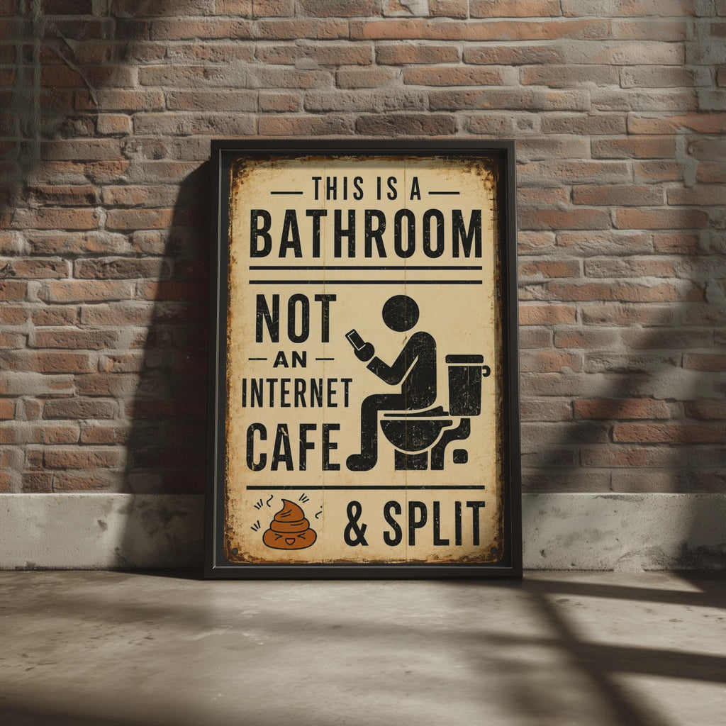 Funny Bathroom Sign, Vintage Toilet Humor Print, Internet Cafe Warning Poster